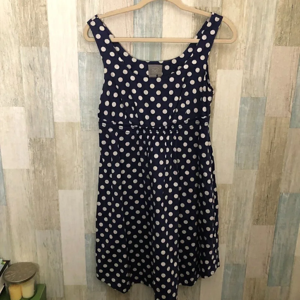 Anthropologie Vanessa Virginia Blue & White Polka Dot Midi Dress Women's size 6 - Picture 3 of 9